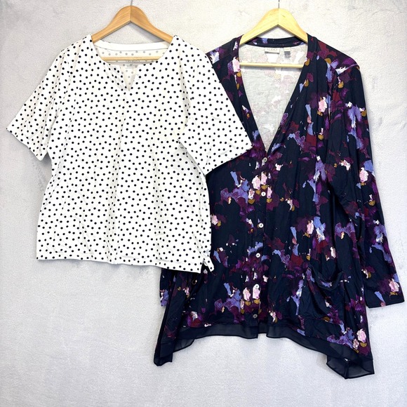 Talbots & LOGO Lori Goldstein Tops - Lot Of 2 Talbots LOGO Lori Goldstein Tops Womens XL Button Up Dot Floral Stretch
